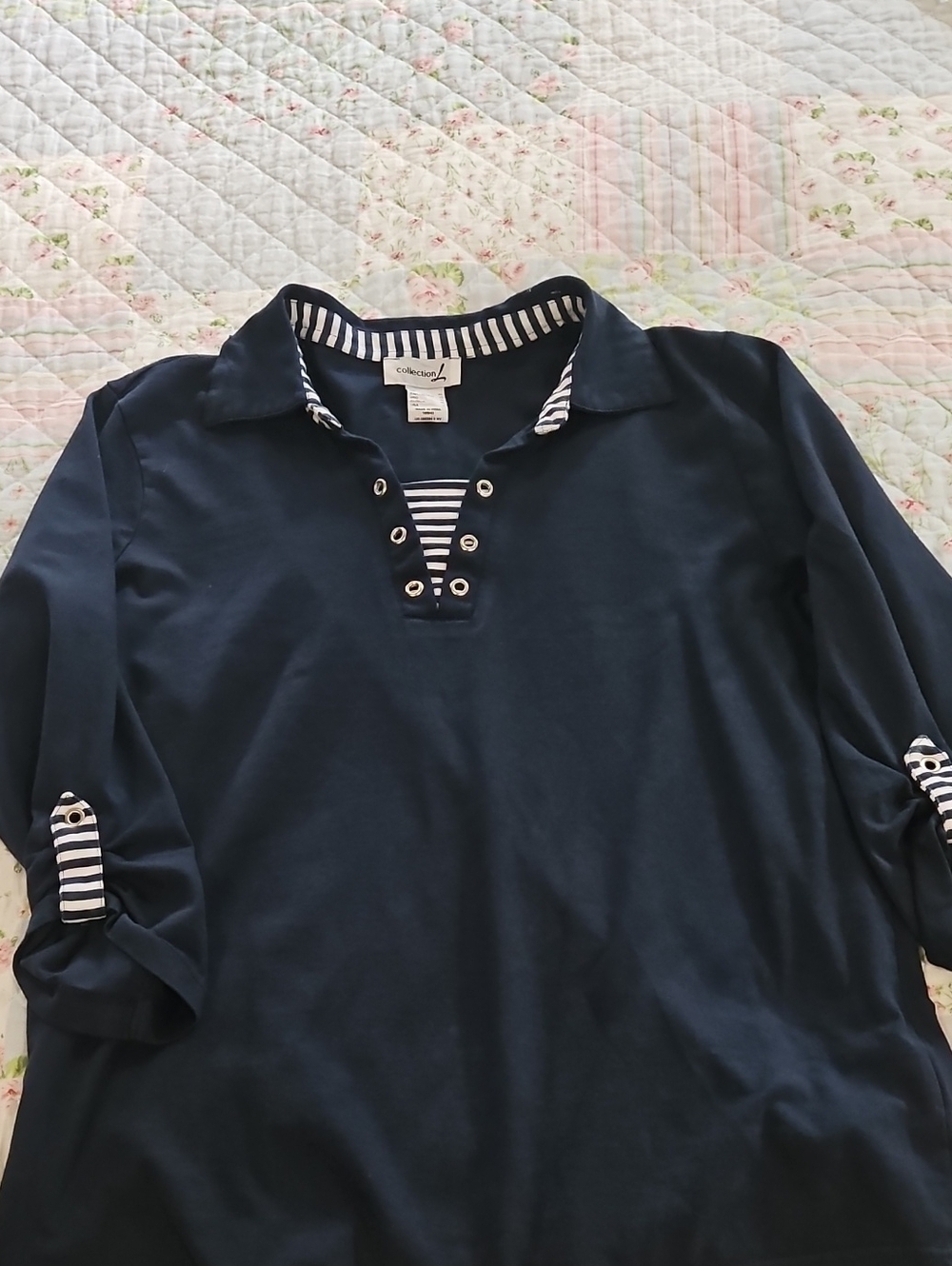 Collection L Navy Nautical Tunic with Striped Collar